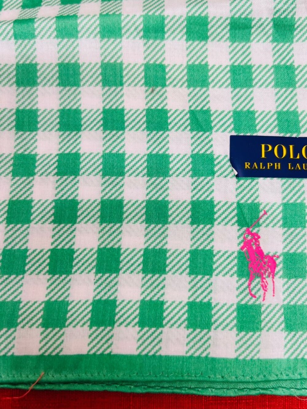 New Polo Ralp Raurent Mini Scarf/Handkerchief  cotton 20"  Green wihte check(89 - Picture 12 of 12